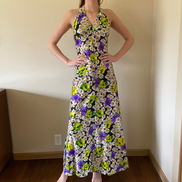 None Dresses & Skirts - Vintage Homemade 1972 Maxi Halter Dress